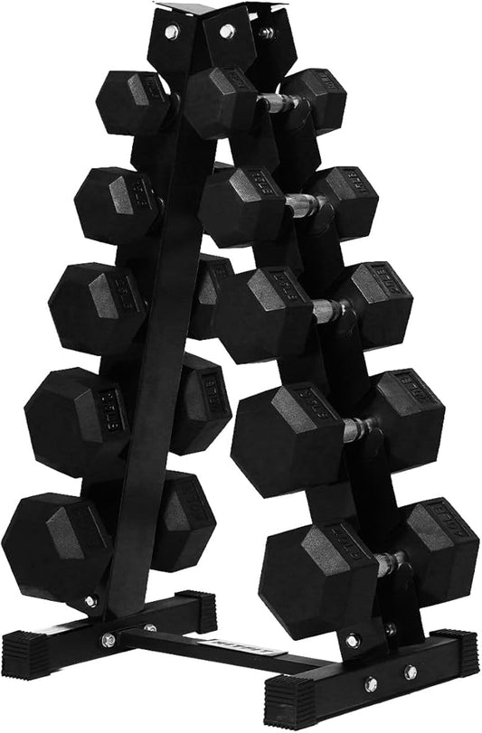 RitFit 250LB/300LB Rubber Hex Dumbbell Sets with Weights Rack, Multiple Color Choices Available, Great Gym Equipment for Home, Strength Training, Workouts-FlexoryFit