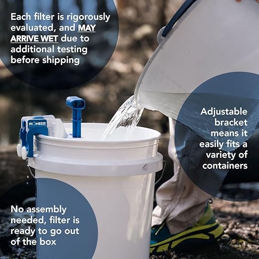 Outdoor Water Filtration System. Bucket Pump Purifier Produces Clean Water for Backpacking, Survival, Hiking - Emergency Filter