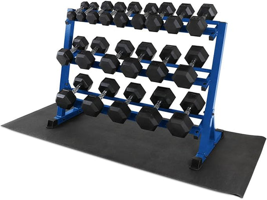 WF Athletic Supply Rubber Coated Hex Dumbbell Set, Multiple Choices Available - Dumbbells with Rack Stand and Mat, or Dumbbells Only (200/550/1200/2100/3000 LB)-FlexoryFit