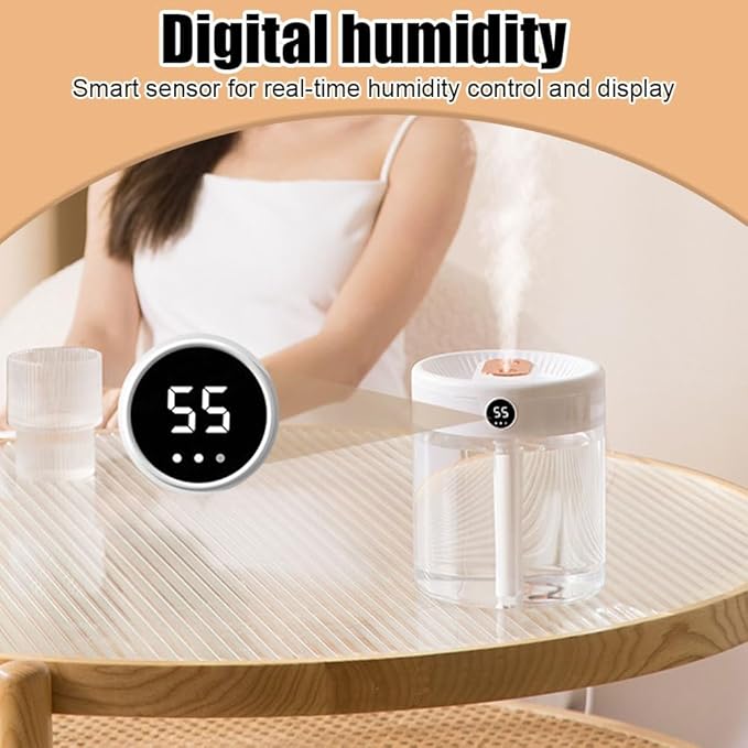 Smart Humidifier, Double Nozzle Cool Mist Humidifier with Night Light, 2L Top Fill Air Humidificador for Home Bedroom Office