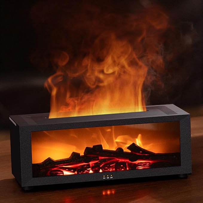 Eseential Oil Diffuser, Fireplace Flame Oil Diffuser - Aromatherapy Aroma Humidifier, Upgrade 7 Flame Colors Noiseless 150ml Remote Control - Perfect for Bedroom Home Office (Fireplace Black)