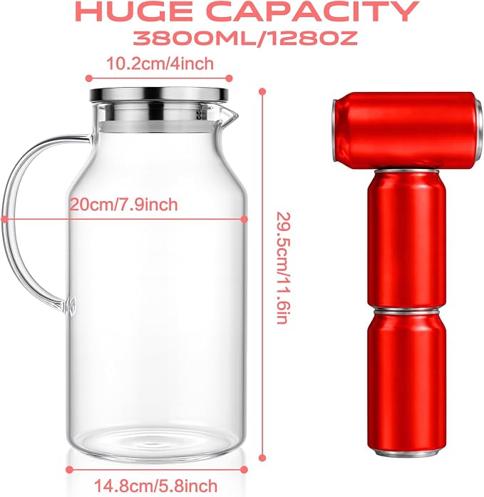 Aofmee Glass Pitcher with Lid and Handle, Glass Water Pitcher with Lid - Image 4