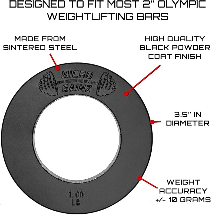 Micro Gainz Calibrated Fractional Weight Plates Set, 8 Piece Olympic Weight Plates Set with Bag, Designed for Olympic Barbells for Strength Training and Micro Loading, Made in USA