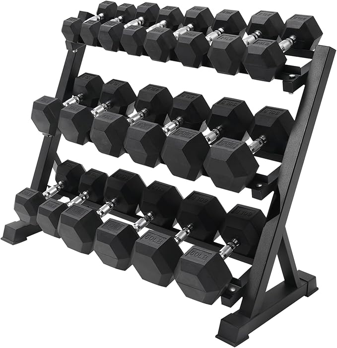 RITFIT 300/350/450/650/180/200/210 LB Rubber Hex Dumbbells Set with Optional Dumbbell Rack, Multi Weight Set to Choose, Ideal for Home Gym and Fitness-FlexoryFit