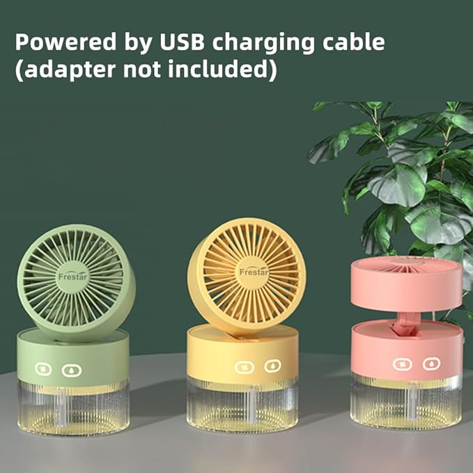 Personal Cooling Fan and Small Air Humidifier 350ml with LED Night Light, Desktop USB Charging Humidifier and Fan 3 in 1 for Office and Small Room, No Battery (Pink)