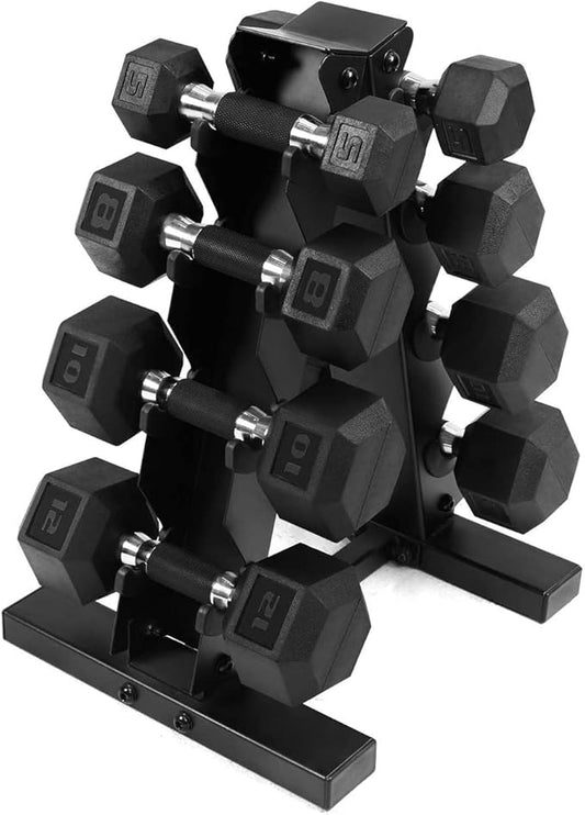 WF Athletic Supply Rubber Encased Hex Dumbbells with Rubber Grip Contoured Handle for Muscle Toning, Strength Building & Full Body Workout-FlexoryFit