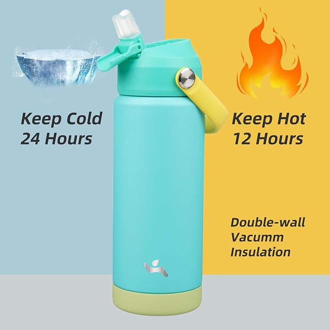 Insulated Water Bottle with Straw Lid,18 oz Stainless Steel Vacuum Metal Bottle with Silicone Handle,Twilight Blue-FlexoryFit