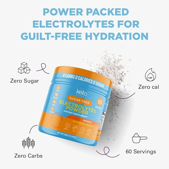 Keto Vitals Electrolytes Powder | Keto-Friendly Electrolytes with Potassium, Magnesium, Sodium, Calcium | Keto Electrolytes Supplement Energy Drink Mix | Sugar-Free, Zero Calories, Zero Carbs-FlexoryFit