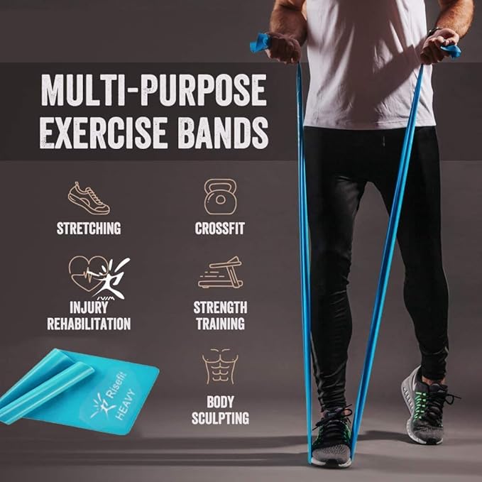 Therapy Flat Resistance Bands Set, Latex Free Flat Elastic Exercise Stretch Bands for Stretching, Flexibility, Pilates, Yoga, Ballet, Gymnastics, Rehab, Workout, Pink, Purple, Blue (3 Pack, 5 FT long)-FlexoryFit