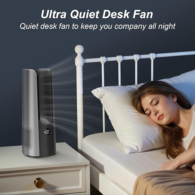 Desk Fan, Portable Bladeless Desk Fans with 9 Speed Adjustment, 14 Inch USB Rechargeable Fan 5000mAh Battery, 60° Oscillating, Touch Control Mini Fan for Office Bedroom Living Room