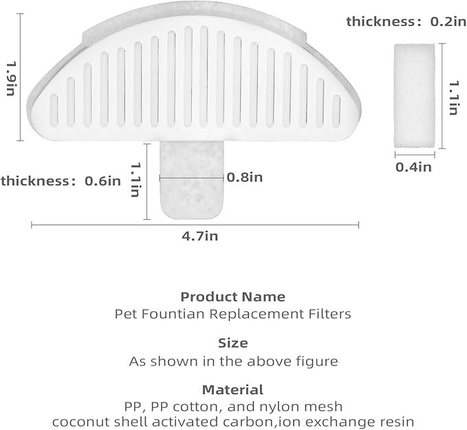 6 Pack Cat Water fountain filter Compatible with 67oz/2L Cat Water Fountain (6 Filters+12 Sponges)