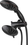 Anti-Clog High Pressure Large Oil Rubbed Bronze Dual Shower Head 5-inch 5-Settings Shower Head with Handheld Spray Combo + 5 Foot Stainless Steel Shower Hose w/ BRASS connectors