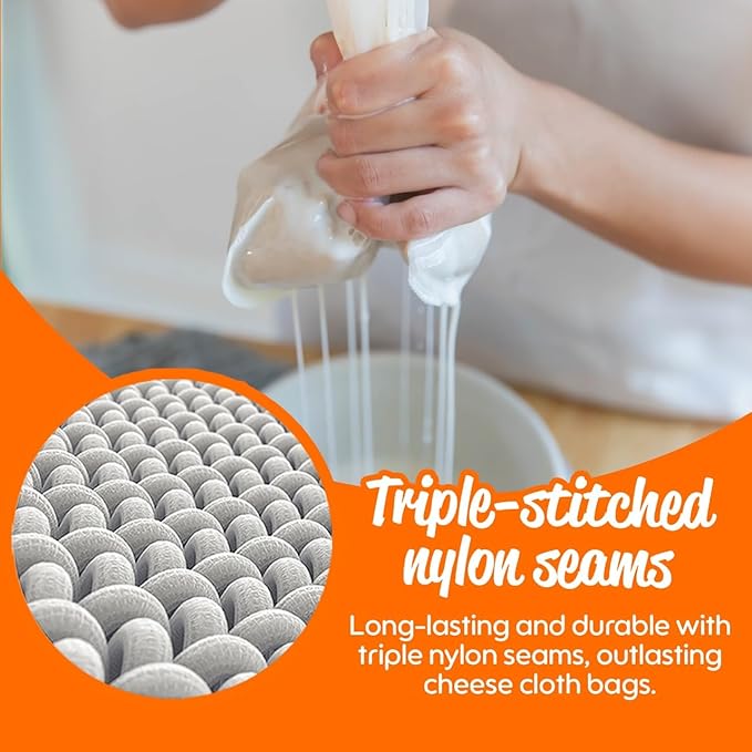 Pro Quality Nut Milk Bag - 5 XL12"X12" Bags - Commercial Grade Reusable All Purpose Food Strainer - Food Grade BPA-Free - Ultra Strong Fine Nylon Mesh - Almond Milk, Juices, Cold Brew Recipes Videos