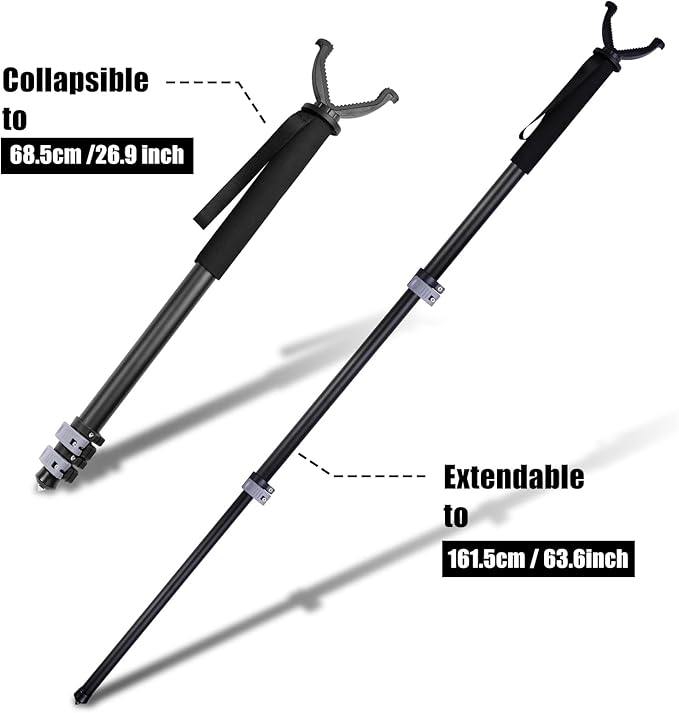 Shooting Stick with V Yoke, 22-62 inches Adjustable Aluminum Shooting Monopod for Hunting Rifles