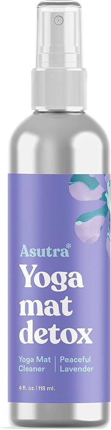 ASUTRA Yoga Mat Cleaner Spray (Peaceful Lavender - Aluminum Bottle), 4 fl oz - No Slippery Residue, Organic Essential Oils, Deep-Cleansing for Fitness Gear & Gym Equipment, Microfiber Towel Included-FlexoryFit