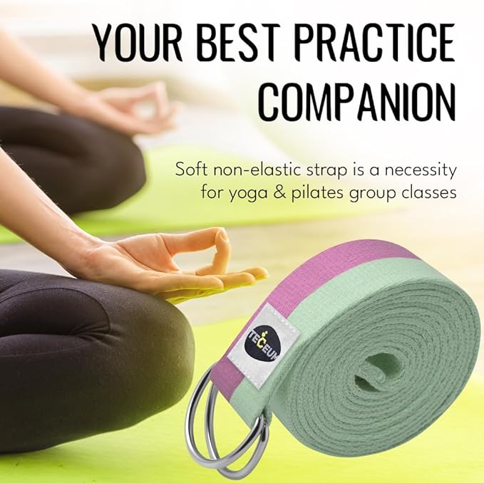 TECEUM Yoga Strap & Mat Strap – 2 IN 1 – Cotton – 6 ft 8 ft 10 ft (30+ colors) – Adjustable Non-Slip Belt for Yoga, Pilates, Stretching, Physical Therapy, Fitness & Home Workout – For Carrying Mats-FlexoryFit