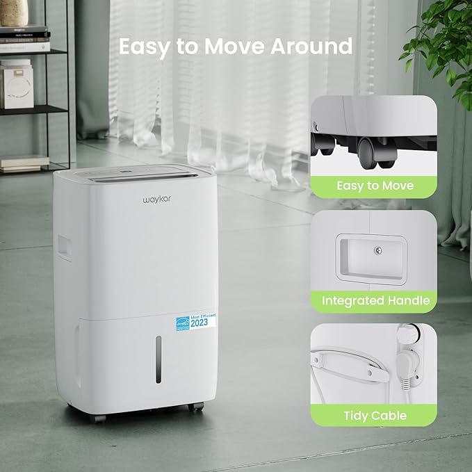 Waykar 120 Pints Energy Star Dehumidifier for Spaces up to 6,000 Sq. Ft at Home, in Basements and Large Rooms with Drain Hose and 1.14 Gallons Water Tank