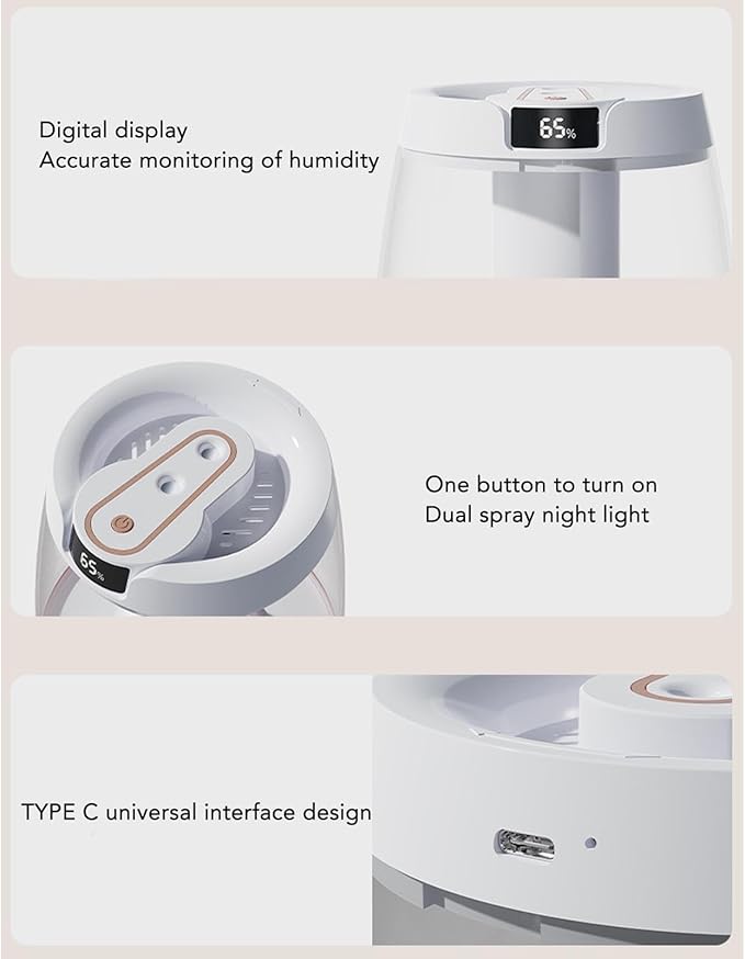 Portable Mini Humidifier, Air Humidifier White Double Spray Quiet USB 3L Large Capacity Mist Humidifier for Home, Living Room, Bedroom, Office & Car