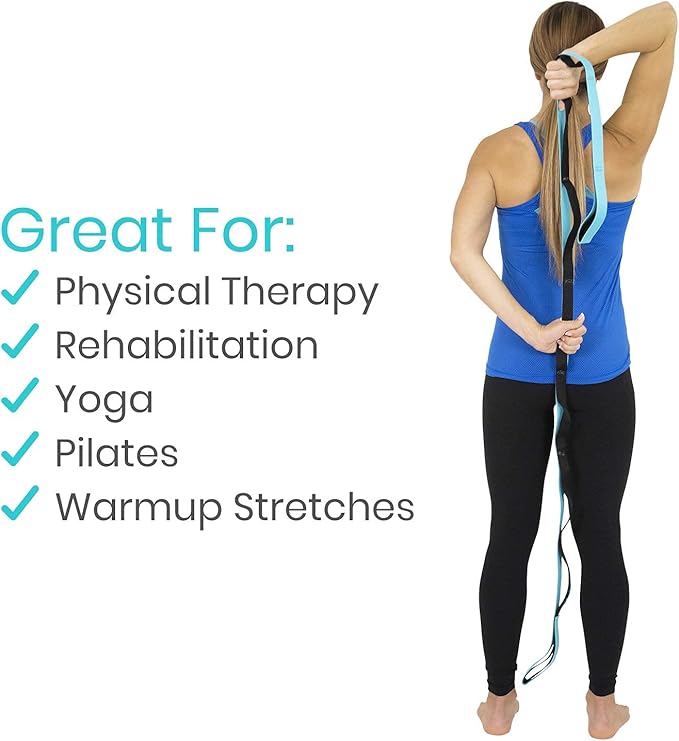 Vive Stretch Strap (75" - 10 Loops) - Leg Stretch Band to Improve Flexibility - Stretching Out Yoga Strap - Exercise and Physical Therapy Belt for Rehab, Pilates and Gymnastics with Guide Book-FlexoryFit