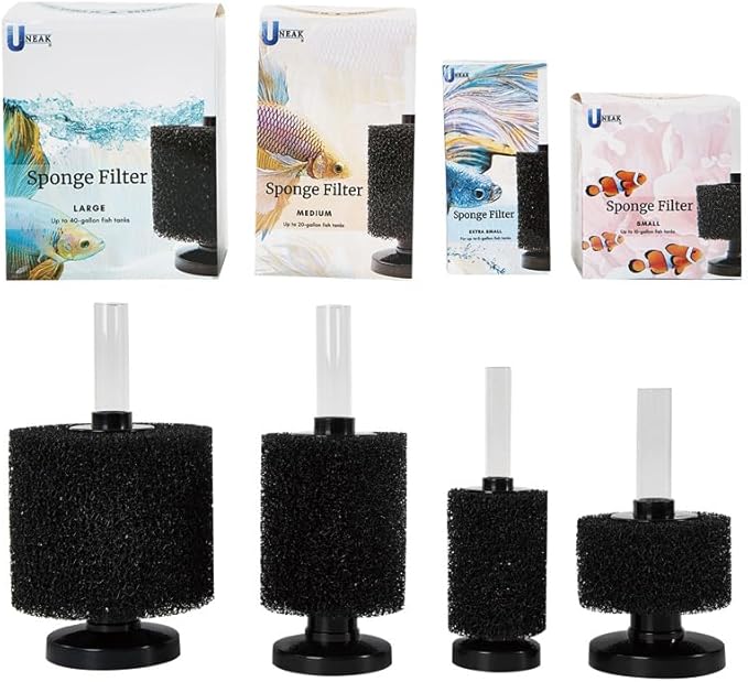 UNEAK Large Aquarium Sponge Filter Fish Tank Silent Filteration Breeding Fry Betta Shrimp Nano Tank Accessories Air Stone 4-inch Airline Tubing up to 40 Gallon
