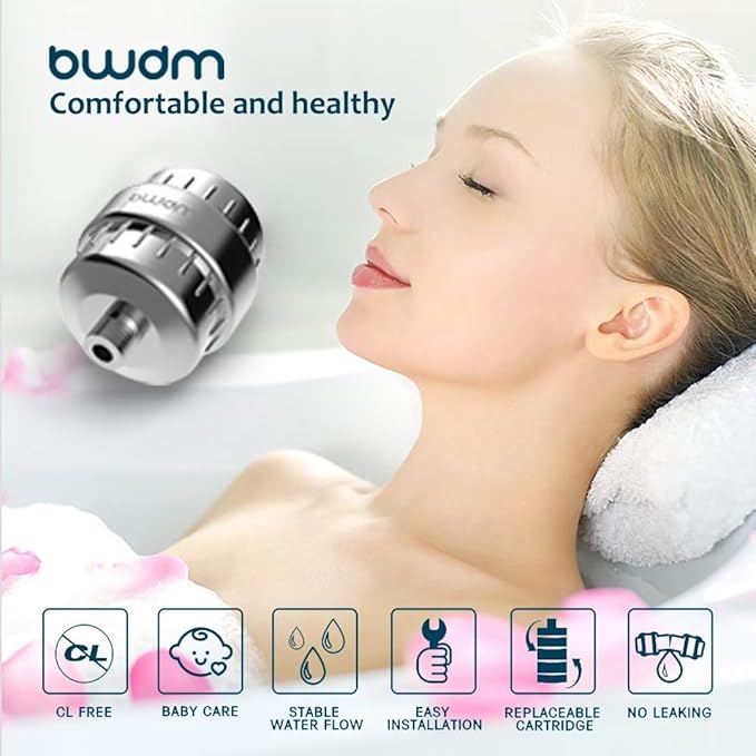 15 Stage Shower Filter - Shower Head Filter - bwdm Hard Water Filter, Remove Chlorine Heavy Metals and other Impurities, Vitamin C Water Softener Reduces Dry Itchy Skin, Dandruff (Chrome)