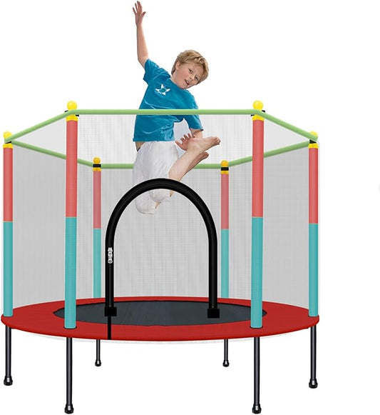 Kids Trampoline with Safety Enclosure Net - 5FT Trampoline for Toddlers Indoor and Outdoor - Parent-Child Interactive Game Fitness Trampoline Toy Gift for Boys and Girls Age 1-8-FlexoryFit