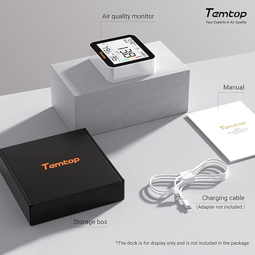 Temtop M10+ Indoor Air Quality Monitor, 6-in-1 CO2, PM2.5, VOC Detection, Smart Temperature & Humidity Sensor, with App Connectivity for Home Air Quality Testing & Analysis
