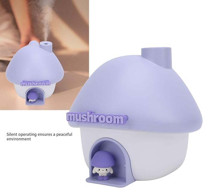 Mini Mushroom House Humidifier, 300ml Personal Desktop Humidifier, Quiet Operation with Color Changing Light, Ideal for Bedroom Office Car Travel