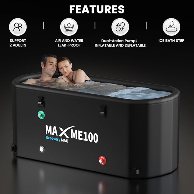 MAXME100® Ice Bath Cold Tub For Athletes, XXL Ice Plunge Tub, Cold Plunge Tube With Step, Water Chiller Compatible, Portable, Inflatable, Outdoor, Indoor (Recovery)