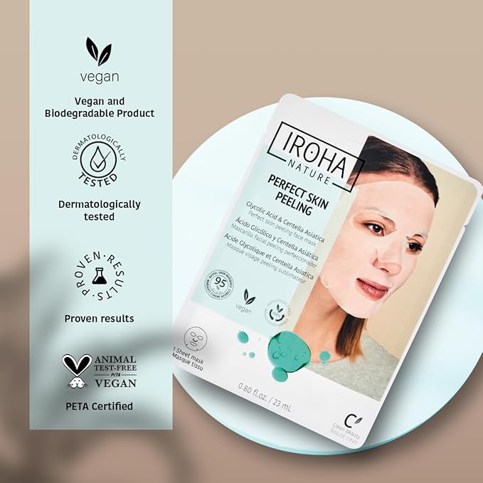 IROHA NATURE Glycolic Acid Peeling Face Mask (Pack of 5) | Skin Perfecting for a Radiant & Smooth Look | Instant Regeneration in Just 15 Minutes | Clean Beauty | 100% Vegan-FlexoryFit