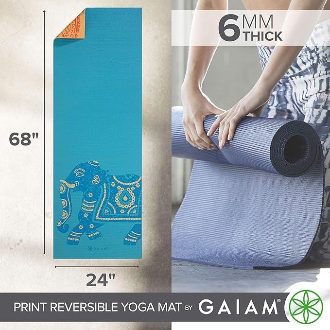 Gaiam Yoga Mat - Premium 6mm Print Reversible Extra Thick Non Slip Exercise & Fitness Mat for All Types of Yoga, Pilates & Floor Workouts (68" x 24" x 6mm Thick)-FlexoryFit
