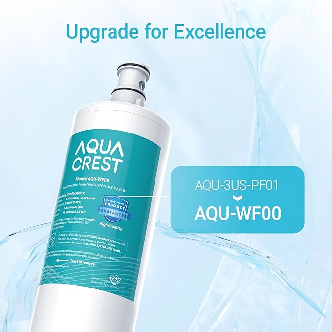 AQUA CREST 3US-PF01 3US-MAX-F01 Replacement Filter, NSF/ANSI 42 Certified Replacement for Filtrete® 3US-PF01, 3US-MAX-F01, 3US-PS01, Delta RP78702, Manitowoc K-00337, HF20 HF25 HF27 Water Filter