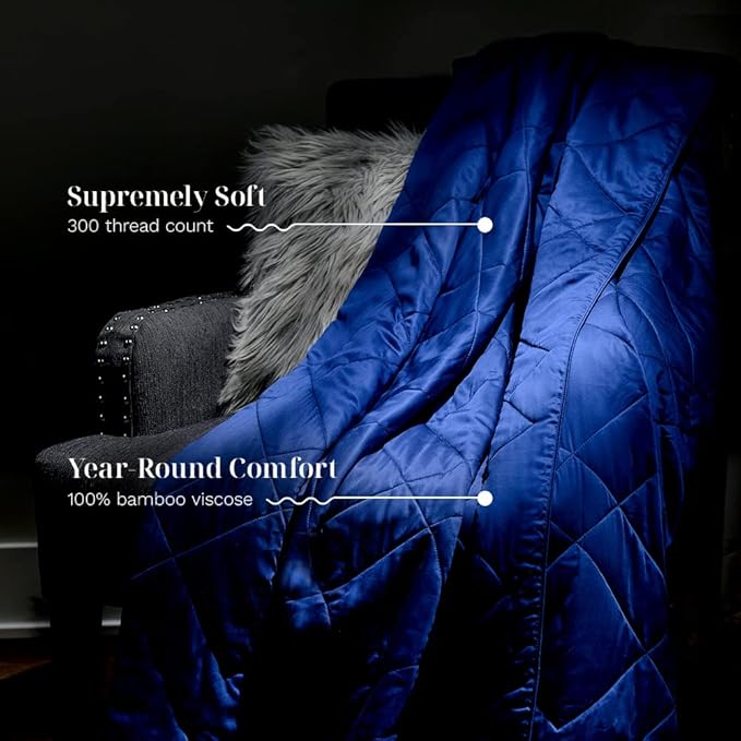LUXOME Lightweight Blanket | 100% Rayon (Viscose) from Bamboo Fabric & Fill | Full/Queen - 86"x92" | Super Soft | Thermal-Regulating | Sapphire