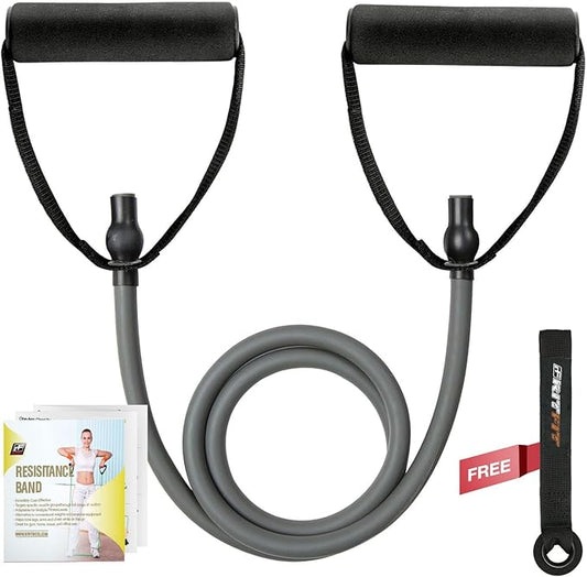 RitFit Single Resistance Exercise Band with Comfortable Handles - Ideal for Physical Therapy, Strength Training, Muscle Toning - Door Anchor and Starter Guide Included-FlexoryFit