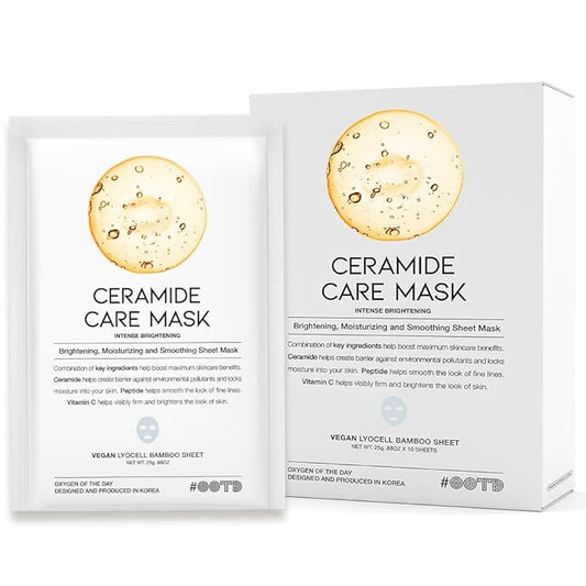 #OOTD Ceramide Brightening Sheet Mask For Face, Moisturizing, Anti Aging Ceramide, Peptide, Vitamin C, EVE Vegan 10EA-FlexoryFit