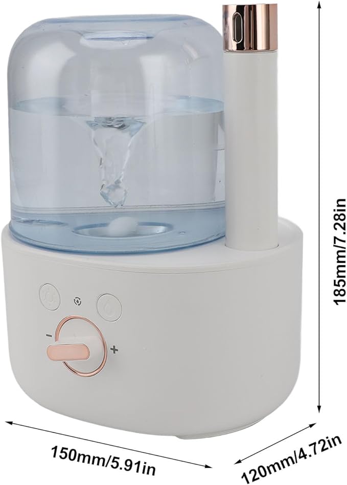 Waterspout Aroma Humidifier, Multifunctional One Piece Design Mute 5V 6W USB Essential Oil Diffuser for Car Office Room Bedroom(White)