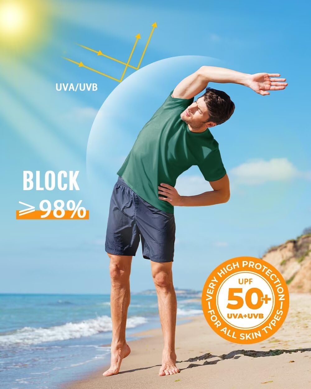 Boladeci Men's Swim Shirt Short Sleeve UPF 50+ Sun Protection SPF UV Moisture Wicking Lightweight Quick Dry Rash Guard