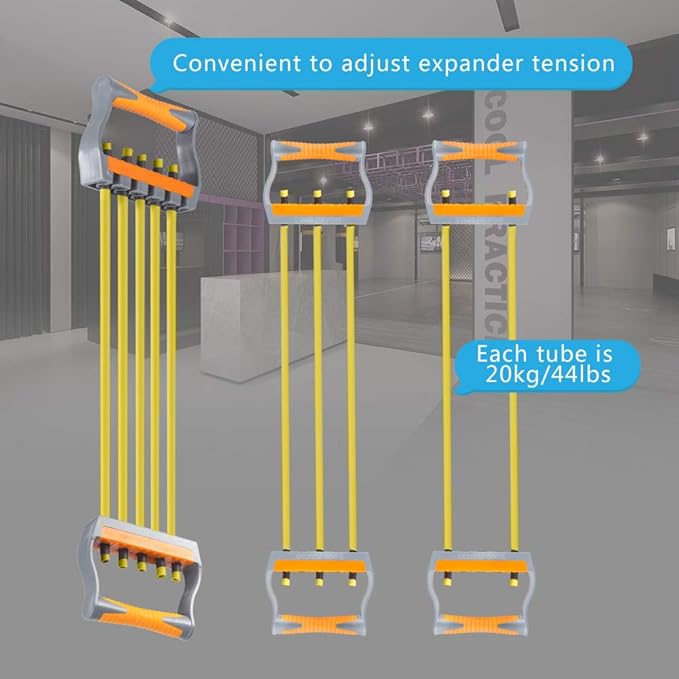 TOCO FREIDO Chest Expander | Arm Training, 5 Tubes Ajustable Arm Strength Trainer, Exercise Resistance Bands for Home Fitness Muscle Training Body Building-FlexoryFit