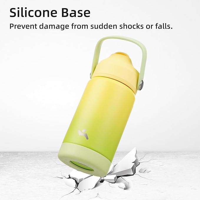 Insulated Water Bottle with Straw Lid,32 oz Stainless Steel Vacuum Metal Bottle with Silicone Handle,Lime-FlexoryFit