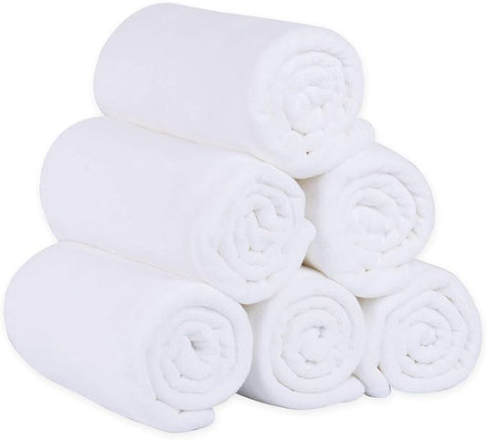 JML Microfiber Bath Towels, Bath Towel Sets (6 Pack, 27" x 55") - Extra Absorbent and Fast Drying, Multipurpose White Microfiber Towel for Bath, Beach, Pool, Sports, Yoga-FlexoryFit