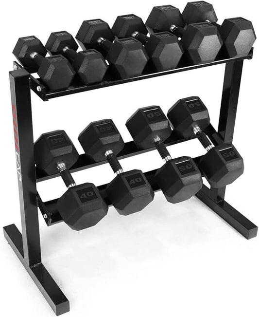 WF Athletic Supply Rubber Encased Hex Dumbbells with Rubber Grip Contoured Handle for Muscle Toning, Strength Building & Full Body Workout-FlexoryFit