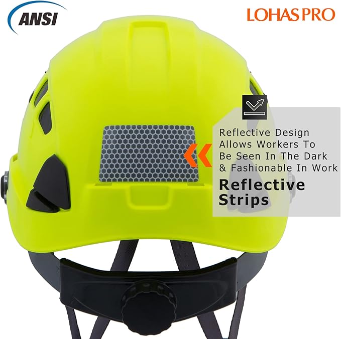 LOHASPRO Hard Hats Construction Safety Helmet ANSI Z89.1 Approved OSHA Hardhat Vented Men Worker Neon Green Hard Hat with Chin Strap Tree Climbing Rescue Arborist Helmet (P3 Lime)