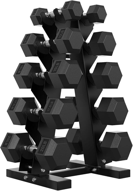 Hex Dumbbell Sets with Rack, 60-550 lb Rubber Encased Exercise & Fitness Dumbbells Set with Rack Option, Hand Weight for Strength Training, Weight Dumbbells-FlexoryFit