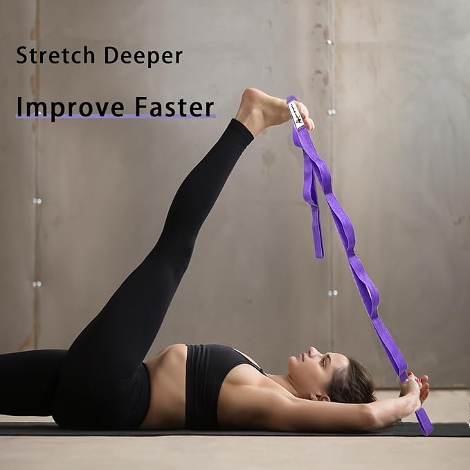 Stretching Strap Yoga Strap with Loops, Stretch Straps for Physical Therapy, Non-Elastic Exercise Strap for Pilates, Dance and Gymnastics with Workout Guide-FlexoryFit