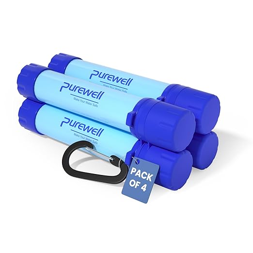 Purewell Outdoor Water Filter Personal Water Filtration Straw Emergency Survival Gear Water Purifier for Camping Hiking Climbing Backpacking