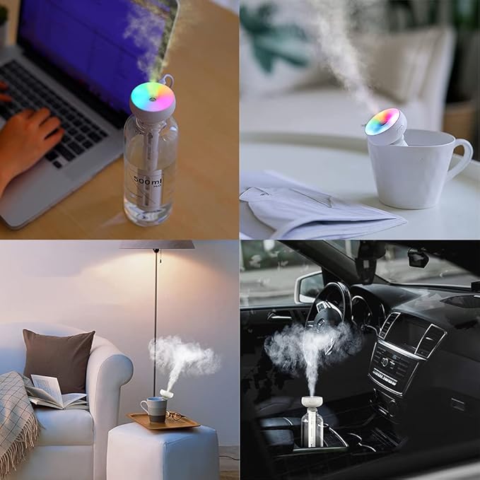 Mini Portable Lightweight USB Powered Travel Personal Smart Humidifier with LED Color Ambient Lights for Car/Bedroom/Office/Plants