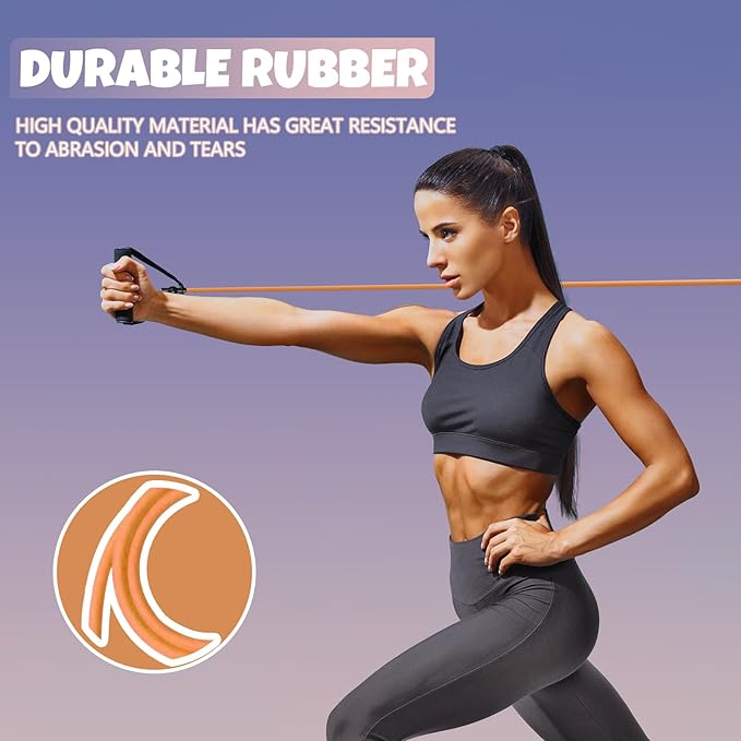 RitFit Single Resistance Exercise Band with Comfortable Handles - Ideal for Physical Therapy, Strength Training, Muscle Toning - Door Anchor and Starter Guide Included-FlexoryFit