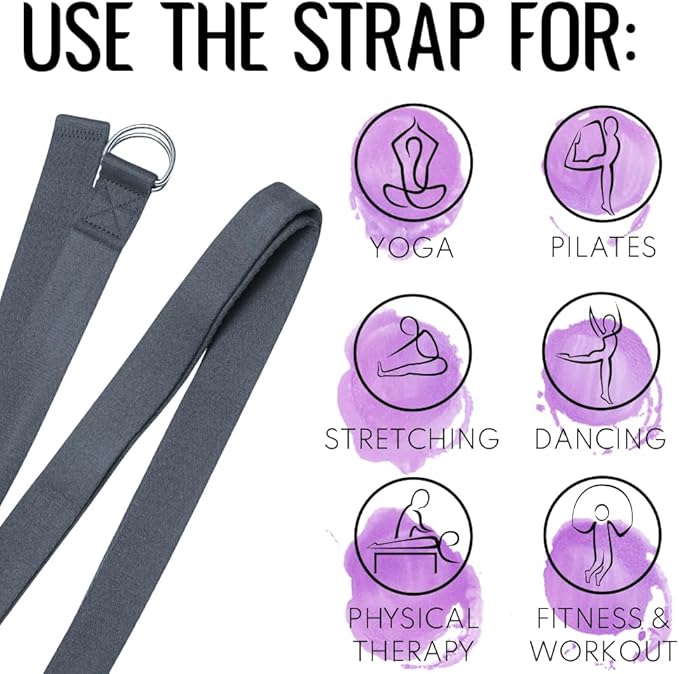TECEUM Yoga Strap & Mat Strap – 2 IN 1 – Cotton – 6 ft 8 ft 10 ft (30+ colors) – Adjustable Non-Slip Belt for Yoga, Pilates, Stretching, Physical Therapy, Fitness & Home Workout – For Carrying Mats-FlexoryFit