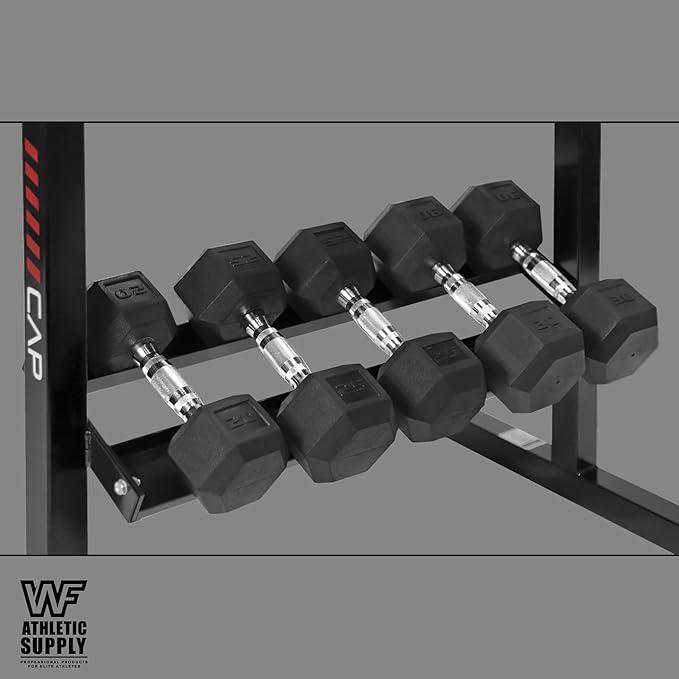 WF Athletic Supply Rubber Coated Hex Dumbbell Set with Two Tier Premium Storage Rack Built for Strength Building, Weight Loss & Home Gym – Multiple Sets Available-FlexoryFit