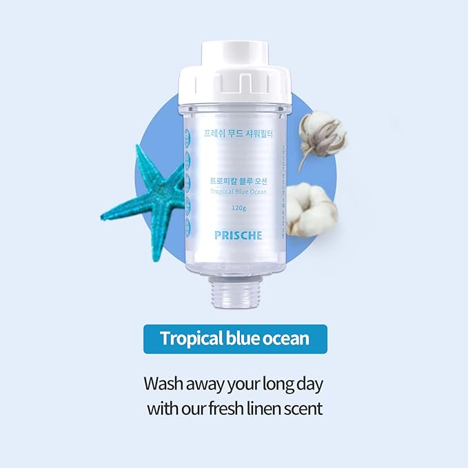 HubiCare Shower Infuser - Vitamin C Shower Head Filter, Hard Water Softener, Chlorine & Fluoride Shower Filter, Water Purifying Filtered Shower Head with Beads (Tropical Blue Ocean Refill)